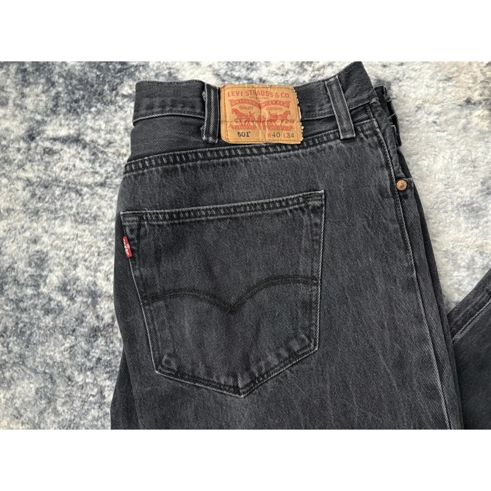 Levis 501 Jeans Mens 40x34 (Fits 38x32) Black Denim Straight Leg Button‎ Fly